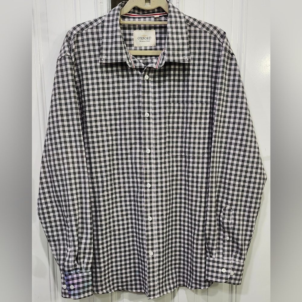 Oxford Men's Luxury Collection Black Plaid Button Down Shirt Size XL - Has Flaws